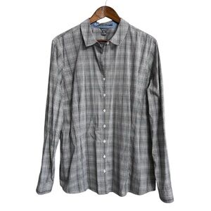 Eddie Bauer shirt women's T2XL tall wrinkle free plaid academia flip cuff career